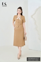NK Fashion Áo Sơ Mi Cổ Tròn Nơ Phối Oganza Nữ Tính, Trẻ Trung, Thời Trang NKSM2401017