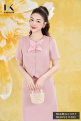 NK Fashion Áo Sơ Mi Cổ Tròn Nơ Phối Oganza Nữ Tính, Trẻ Trung, Thời Trang NKSM2401017