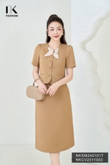 NK Fashion Áo Sơ Mi Cổ Tròn Nơ Phối Oganza Nữ Tính, Trẻ Trung, Thời Trang NKSM2401017