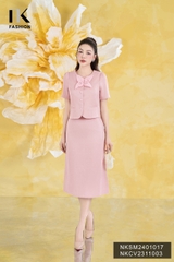NK Fashion Áo Sơ Mi Cổ Tròn Nơ Phối Oganza Nữ Tính, Trẻ Trung, Thời Trang NKSM2401017