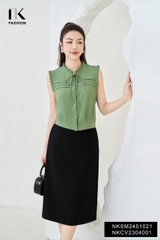 NK Fashion Áo Sơ Mi Sát Nách Bèo Cổ Xếp Ly Ngực Thời Trang Trẻ Trung, Nữ Tính NKSM2401021