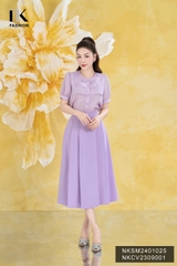 NK Fashion Áo Sơ Mi Cổ Tròn Tay Lỡ Đính Nơ Dập Cổ Tiểu Thư, Trẻ Trung NKSM2401025