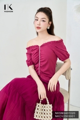 NK Fashion Áo Sơ Mi Xếp Cổ Gấu Tay Chun Dây Ngọc Tiểu Thư, Nữ Tính NKSM2401020