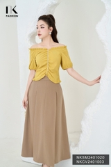 NK Fashion Áo Sơ Mi Xếp Cổ Gấu Tay Chun Dây Ngọc Tiểu Thư, Nữ Tính NKSM2401020