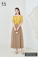NK Fashion Áo Sơ Mi Xếp Cổ Gấu Tay Chun Dây Ngọc Tiểu Thư, Nữ Tính NKSM2401020