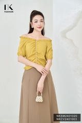 NK Fashion Áo Sơ Mi Xếp Cổ Gấu Tay Chun Dây Ngọc Tiểu Thư, Nữ Tính NKSM2401020