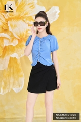 NK Fashion Áo Sơ Mi Xếp Cổ Gấu Tay Chun Dây Ngọc Tiểu Thư, Nữ Tính NKSM2401020