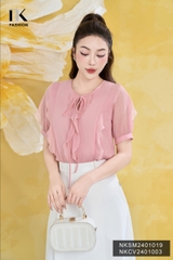 NK Fashion Sơ Mi Tơ Cộc Tay Bèo Dọc Dây Cổ Nữ Tính, Trẻ Trung NKSM2401019