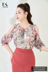NK Fashion Áo Sơ Mi Tơ Hoa Khoét Tay Nữ Tính, Thời Trang, Trẻ Trung NKSM2401022