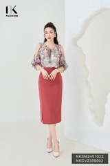 NK Fashion Áo Sơ Mi Tơ Hoa Khoét Tay Nữ Tính, Thời Trang, Trẻ Trung NKSM2401022