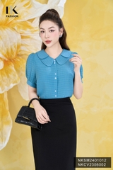 Áo Sơ Mi Cổ Kép Chồng Cúc Đôi NK Fashion Công Sở Nữ Thiết Kế Điệu,Trẻ Trung, Thanh Lịch, Vải Thoáng Mát NKSM2401012