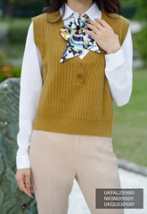 Áo Gile Cổ Tim 2 Cúc UKFAL2311001 UK Fashion Thời Trang Công Sở Nữ Chuẩn Style Hàn Quốc, Chất Vải Mềm, không xù