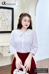 Sơ mi cổ xen xếp tay lỡ UK Fashion Thời Trang Công Sở Nữ Thanh Lịch, Style Hàn Quốc,chất liệu Cao Cấp UKSM2310012