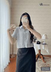 Áo Sơ Mi Nữ UK Fashion Cổ Đức Kẻ Vai Chờm Chất Vải Mềm Mịn Thoáng Mát UKSM2305001