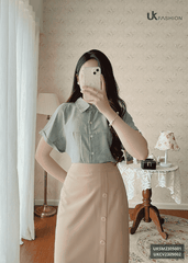 Áo Sơ Mi Nữ UK Fashion Cổ Đức Kẻ Vai Chờm Chất Vải Mềm Mịn Thoáng Mát UKSM2305001