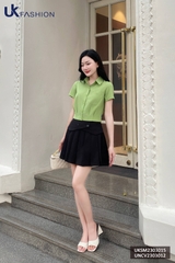 Áo Sơ Mi Cổ Đức Croptop NK Fashion Túi Ngực Thiết Kế Lệch Trẻ Trung Năng Động Chất Vải Thoáng Mát Mềm Mịn UKSM2303015