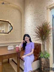 Áo sơ mi Uk Fashion cổ tròn xếp ly ngực cúc đôi, chất liệu thấm hút mồ hôi, không nhăn UKSM2401027