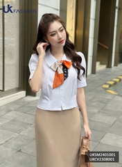 Áo sơ mi cổ sen UK Fashion Nhon ly sup, vải mềm, không nhăn, thấm hút mồ hôi, áo trẻ trung, hàn quốc UKSM2401001