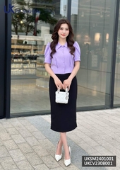 Áo sơ mi cổ sen UK Fashion Nhon ly sup, vải mềm, không nhăn, thấm hút mồ hôi, áo trẻ trung, hàn quốc UKSM2401001