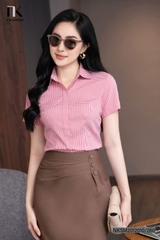 Sơ Mi Kẻ Nẹp Chéo Cộc Tay NKSM2012010