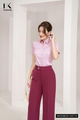 Sơ Mi Kẻ Nẹp Chéo Cộc Tay NKSM2012010