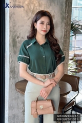 UK Fashion Áo Sơ Mi Raglan Cổ Đức Phối Ren Nhẹ Nhàng, Nữ Tính UKSM2403017