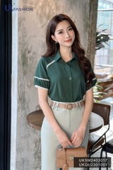 UK Fashion Áo Sơ Mi Raglan Cổ Đức Phối Ren Nhẹ Nhàng, Nữ Tính UKSM2403017