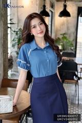 UK Fashion Áo Sơ Mi Raglan Cổ Đức Phối Ren Nhẹ Nhàng, Nữ Tính UKSM2403017