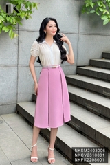 NK Fashion Áo Sơ Mi Cổ Đức Phối Ren Tay Vải Nữ Tính, Thanh Lịch NKSM2403006