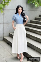 NK Fashion Áo Sơ Mi Cổ Đức Phối Ren Tay Vải Nữ Tính, Thanh Lịch NKSM2403006