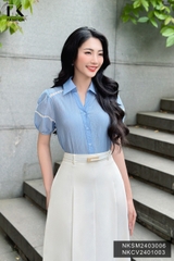 NK Fashion Áo Sơ Mi Cổ Đức Phối Ren Tay Vải Nữ Tính, Thanh Lịch NKSM2403006
