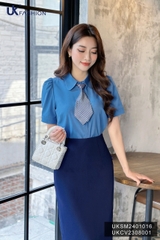 Áo Sơ Mi nữ UK Fashion cổ đức cọc tay mí nẹp, chất liệu lụa không nhăn UKSM2401016