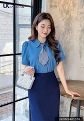 Áo Sơ Mi nữ UK Fashion cổ đức cọc tay mí nẹp, chất liệu lụa không nhăn UKSM2401016