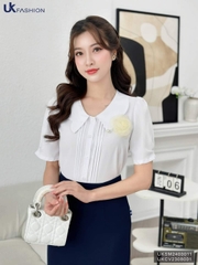 Áo Sơ Mi Bấu Mí Cổ Cách Điệu UK Fashion Công Sở Nữ Thanh Lịch Vải Mềm Mịn UKSM2403011
