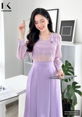 Áo Sơ Mi Cổ Tim Nhún Ngực NK Fashion Công Sở Nữ Thanh Lịch, Dịu Dàng Vải Mềm Mịn NKSM2405019