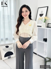 Áo Sơ Mi Cổ Tim Nhún Ngực NK Fashion Công Sở Nữ Thanh Lịch, Dịu Dàng Vải Mềm Mịn NKSM2405019