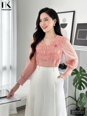 Áo Sơ Mi Cổ Tim Nhún Ngực NK Fashion Công Sở Nữ Thanh Lịch, Dịu Dàng Vải Mềm Mịn NKSM2405019