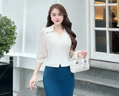 Áo Sơ Mi Là Cổ V Phối Tơ UKSM2309012 NK Fashion Công Sở Nữ Đẹp, Thanh Lịch, Cuốn Hút, Thiết kế Cao Cấp, Vải Thoáng Mát