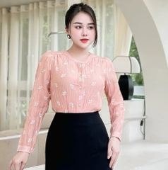 Áo Sơ Mi Tơ Hoa Nẹp Cổ Tròn NK Fashion Dịu Dàng, Nữ Tính UKFSM2310003