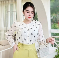 Áo Sơ Mi Tơ Hoa Nẹp Cổ Tròn NK Fashion Dịu Dàng, Nữ Tính UKFSM2310003