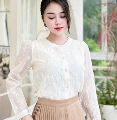 Áo Sơ Mi Tơ Hoa Nẹp Cổ Tròn NK Fashion Dịu Dàng, Nữ Tính UKFSM2310003