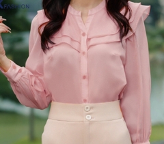 Sơ Mi Cổ Tàu V Bèo Kẹp Tay Dài UKSM2309017 NK Fashion Thời Trang Công Sở Nữ Thanh Lịch, Nữ Tính, Phối đồ đa dạng
