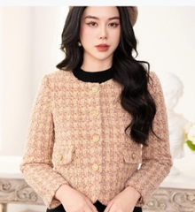 Áo Khoa Dạ Text 2 Túi Dáng Ngắn, Tay Dài Chất Liệu Cao Cấp, Cúc Đồng Sang Chảnh NKFAK2311003