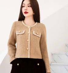 NK Fashion Áo Khóa Dạ Text 2 Túi Dáng Ngắn, Tay Dài Chất Liệu Cao Cấp, Cúc Đồng Sang Chảnh NKFAK2311008