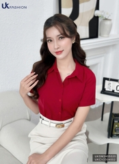 UK FASHION ÁO SƠ MI CỔ ĐỨC DÁNG SUÔNG TAY CỘC CÔNG SỞ THANH LỊCH UKSM2405020