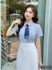 UK FASHION ÁO SƠ MI CỔ ĐỨC DÁNG SUÔNG TAY CỘC CÔNG SỞ THANH LỊCH UKSM2405020