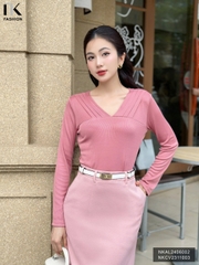 ÁO LEN DÀI TAY CỔ V XẾP LY THỜI TRANG NK FASHION NKAL2406002
