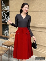 ÁO LEN DÀI TAY CỔ V XẾP LY THỜI TRANG NK FASHION NKAL2406002