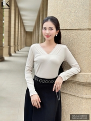 ÁO LEN DÀI TAY CỔ V XẾP LY THỜI TRANG NK FASHION NKAL2406002