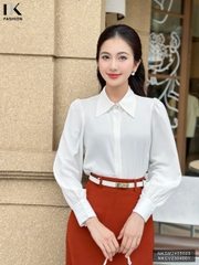 Áo Sơ Mi Dài Tay Lá Cổ Nhọn NK Fashion Công Sở Nữ Thanh Lịch, Vải Mềm Mịn NKSM2405023
